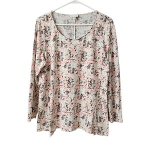 Pure Jill Scoop Neck Long Sleeve Patterned Top Women's XL Cotton Modal